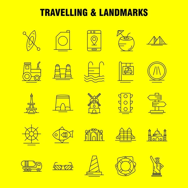 旅游和地标线图标的网络 打印和移动 斯纳普 象形文字包 — 图库矢量图片