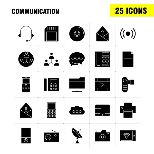 Communicatie Vaste Glyph Icons Set Voor Infographics Mobiele Kit Print — Stockvector