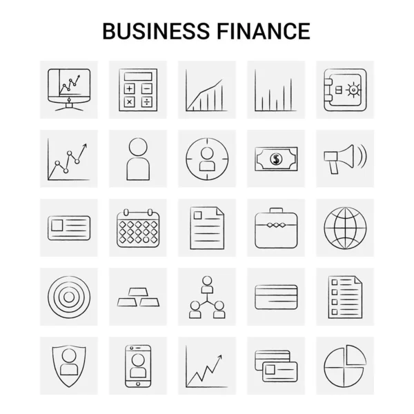 Juego Iconos Finanzas Empresariales Dibujadas Mano Fondo Gris Vector Doodle — Vector de stock