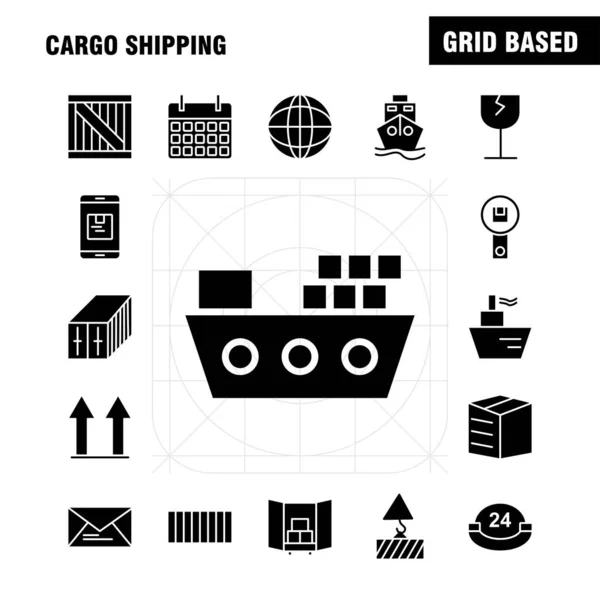 Cargo Shipping Solid Glyph Icon for Web, Print and Mobile UX/UI Kit. Such as: Shield, Cargo, Security, Delivery, Mobile, Cell, Cargo, Box, Pictogram Pack. - Vector