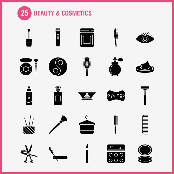 Beauty Cosmetics Solid Glyph Icon Web Print Mobile Kit Bowl — Stock Vector