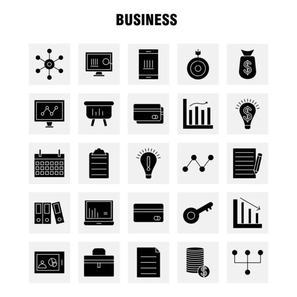 Business Solid Glyph Icons Set Infographics Mobile Kit Print Design — стоковый вектор