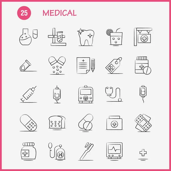 Medical Hand Drawn Icons Set Infographics Mobile Kit Print Design — Stock Vector