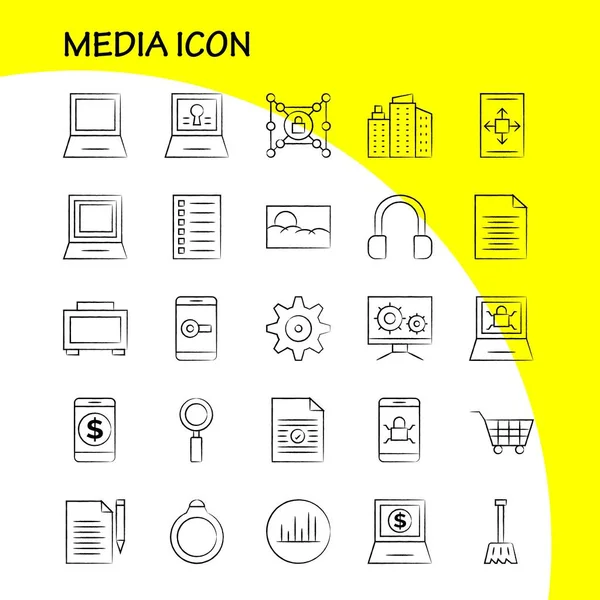 Media Pictogram Hand Getrokken Icons Set Voor Infographics Mobiele Kit — Stockvector