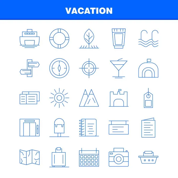 Vakantie Lijn Icons Set Voor Infographics Mobiele Kit Print Design — Stockvector