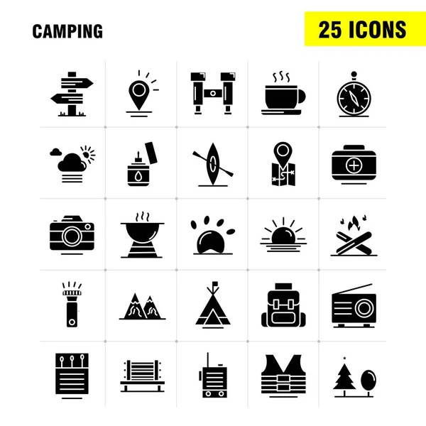 Camping Solid Glyph Icons Set Für Infografiken Mobile Kit Und — Stockvektor