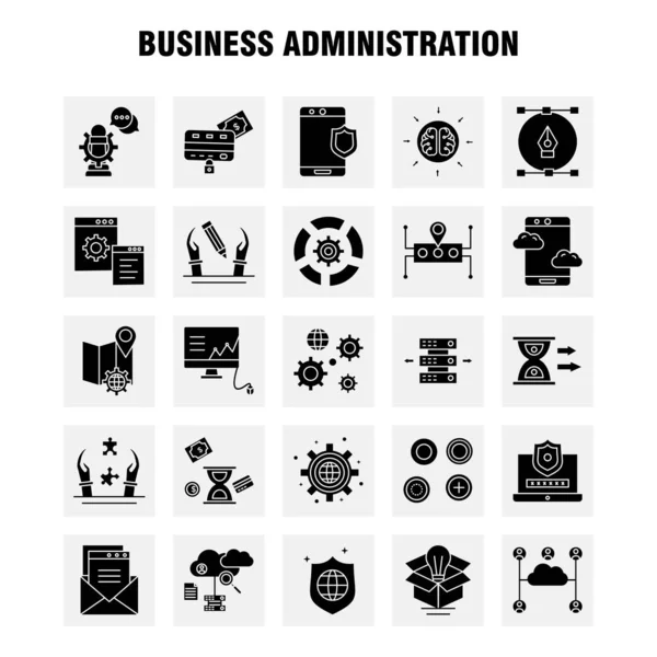 Icone solide del glifo di amministrazione di affari regolate per l'infografica , — Vettoriale Stock