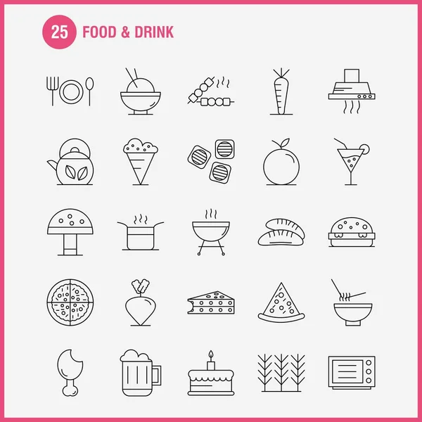 Icone della linea di alimenti e bevande impostate per l'infografica, kit UX / UI mobile — Vettoriale Stock
