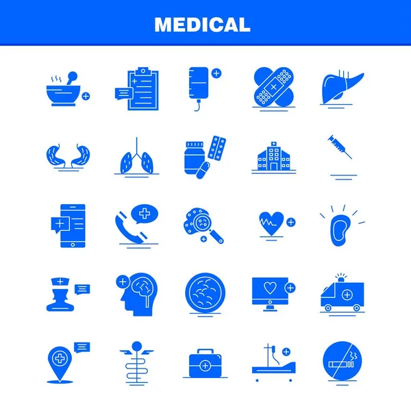 Medical Solid Glyph Icons Set Infographics Mobile Kit Print Design — Stock Vector