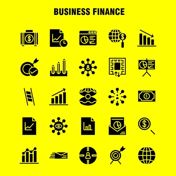 Paquete Iconos Glifos Sólidos Finanzas Empresariales Para Diseñadores Desarrolladores Iconos — Archivo Imágenes Vectoriales