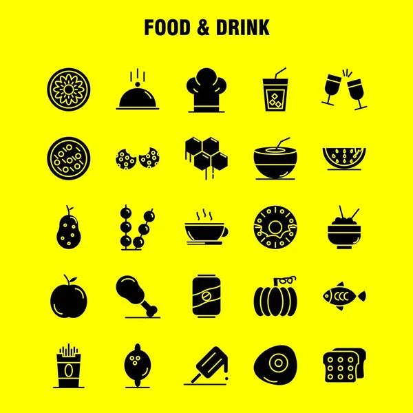 Набір Продуктів Харчування Напоїв Твердий Glyph Іконок Інфографіки Мобільні Kit — стоковий вектор