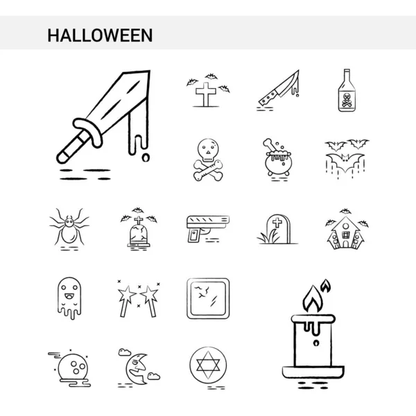 Halloween Kézzel Rajzolt Icon Set Style Elszigetelt Fehér Background Vektor — Stock Vector