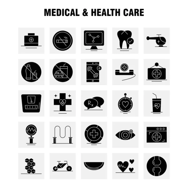 Lékařská a zdravotní péče solidní glyf ikony pro Web, tisk a Mobi — Stockový vektor