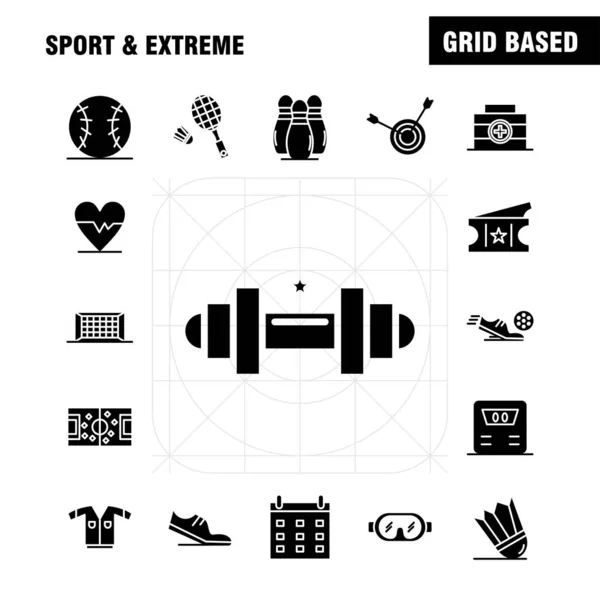 Sport And Extreme Solid Glyph Icons Set For Infographics, Mobile UX/UI Kit And Print Design. Include: Football, Ball, Net, Sport, Football, Game, Sport, Football, Icon Set - Vector