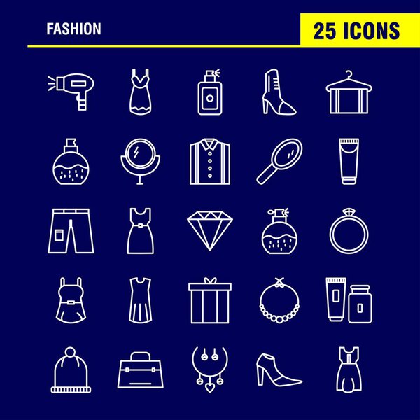 Fashion Line Icons Set For Infographics, Mobile UX/UI Kit And Print Design. Include: Cap, Hat, Garments, Cloths, Dress, Hat, Garments, Cloths, Collection Modern Infographic Logo and Pictogram. - Vector