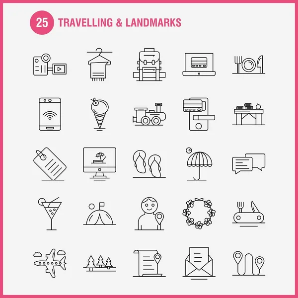 Travelling And Landmarks Line Icon for Web, Print and Mobile UX/ — 图库矢量图片