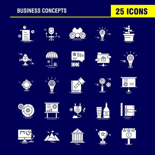 Iconos sólidos del glifo de los conceptos de negocio fijados para las infografías, móviles — Archivo Imágenes Vectoriales
