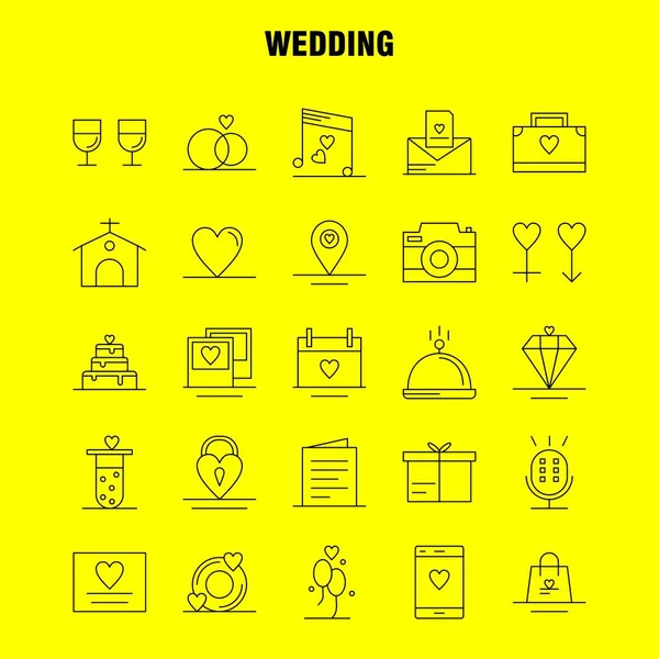 Conjunto Ícones Linha Casamento Para Infográficos Kit Móvel Design Impressão — Vetor de Stock