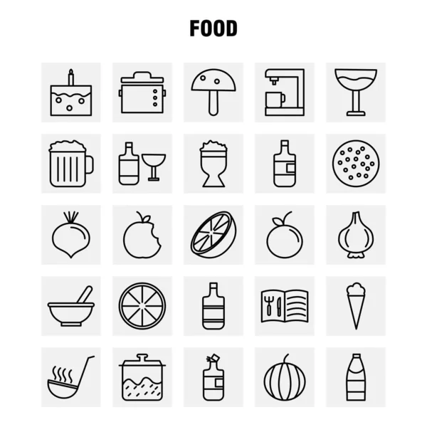 Élelmiszer Vonal Ikonok Beállítása Infographics Mobil Kit Nyomtatott Design Következők — Stock Vector