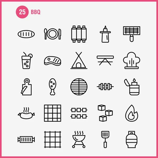 Bbq Line Icon Pack Para Designers Desenvolvedores Ícones Churrasco Bbq —  Vetores de Stock