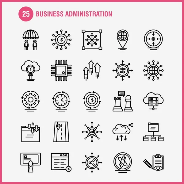 Juego Iconos Línea Administración Empresas Para Infografías Kit Móvil Diseño — Vector de stock