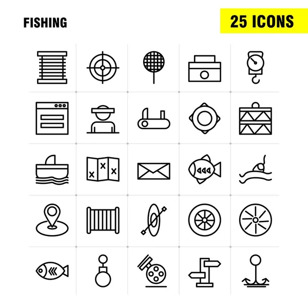 Paquete Iconos Línea Pesca Para Diseñadores Desarrolladores Iconos Rueda Engranaje — Vector de stock