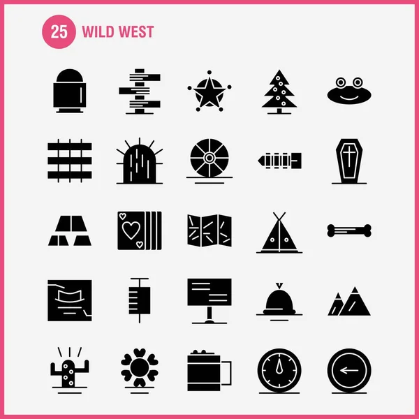 Wild West Solid Glyph Icon Para Web Print Mobile Kit —  Vetores de Stock