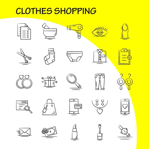 Web, baskı ve mobil Ux/UI için elle çizilmiş simgesi alışveriş giyim seti. Gibi: dosya, satış, alışveriş, alışveriş, oranı, el çantası, etiket, piktogram paketi. -Vektör