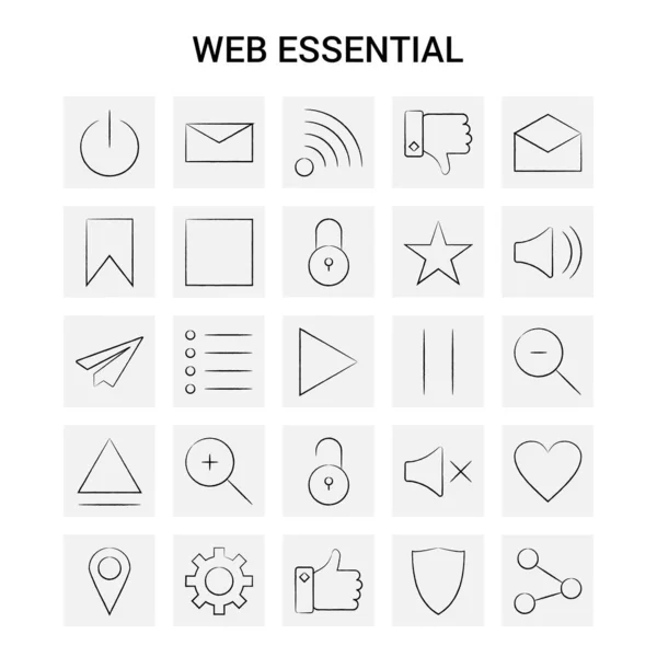 Ensemble Icônes Web Essential Dessinées Main Fond Gris Vecteur Caniche — Image vectorielle