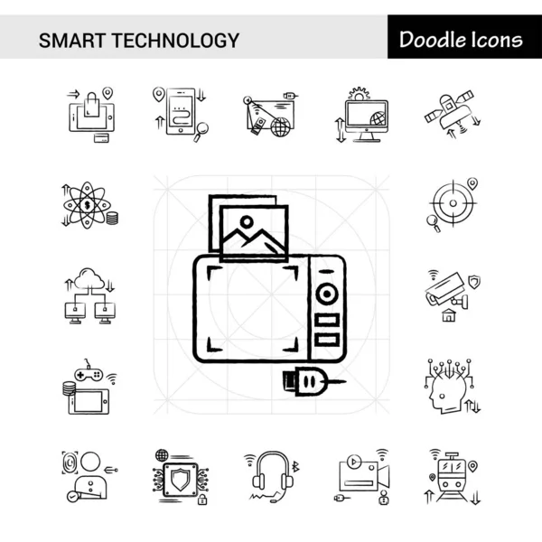 Sor Intelligens Technológia Kézzel Rajzolt Icon Set — Stock Vector