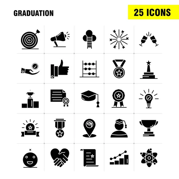 Afstuderen Solide Glyph Icons Set Voor Infographics Mobiele Kit Print — Stockvector