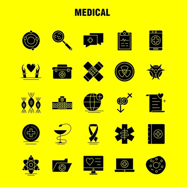 Conjunto Ícones Glifo Sólido Médico Para Infográficos Kit Móvel Design —  Vetores de Stock