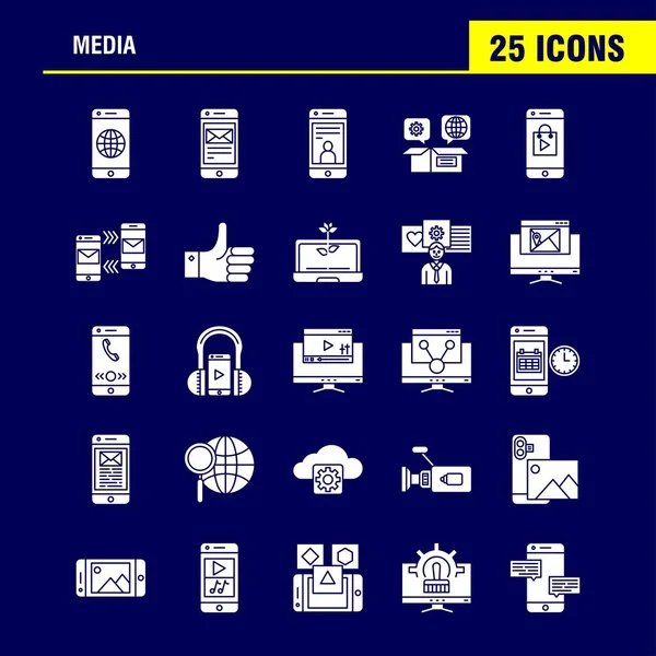 Solide Glyph Mediapictogram Voor Web Print Mobiele Kit Zoals Mobile — Stockvector