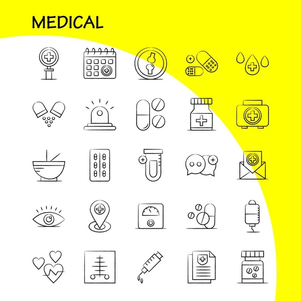 Conjunto Iconos Médicos Dibujados Mano Para Infografías Equipo Móvil Diseño — Archivo Imágenes Vectoriales