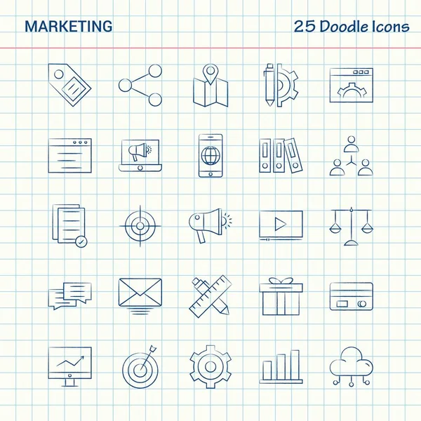 Pazarlama 25 Doodle simgeler. Elle çizilmiş iş Icon set