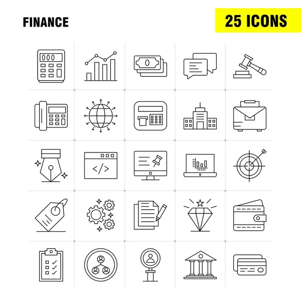 Finans satır Icons Set Infographics, mobil Ux/UI için Kit ve baskı tasarımı. Şunları içerir: Bilgisayar, Pin, metin, finans, arama, araştırma, finans, adam, Icon Set - vektör