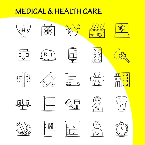 医療と健康管理は Web の描画したアイコンを手キット チャット メール 車椅子 絵文字パックします ベクトル — ストックベクタ