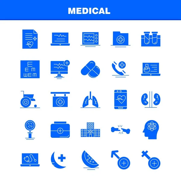 医疗固体字形图标设置的信息图形 套件和印刷设计 收藏现代信息标志和象形图 — 图库矢量图片