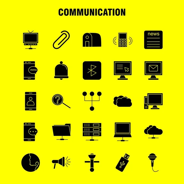 Conjunto Iconos Glifos Sólidos Comunicación Para Infografías Kit Móvil Diseño — Vector de stock