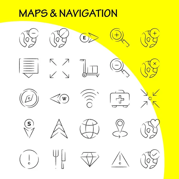 Mapas Navegação Mão Desenhado Icon Pack Para Designers Desenvolvedores Ícones — Vetor de Stock