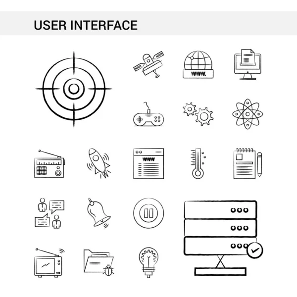 Interface Utilisateur Dessinée Main Icône Ensemble Style Isolé Sur Fond — Image vectorielle