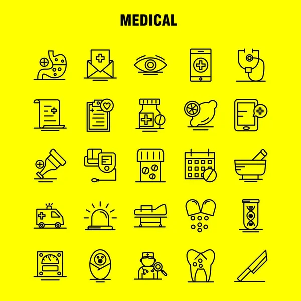 Serie Icone Della Linea Medica Infografica Kit Mobile Design Stampa — Vettoriale Stock