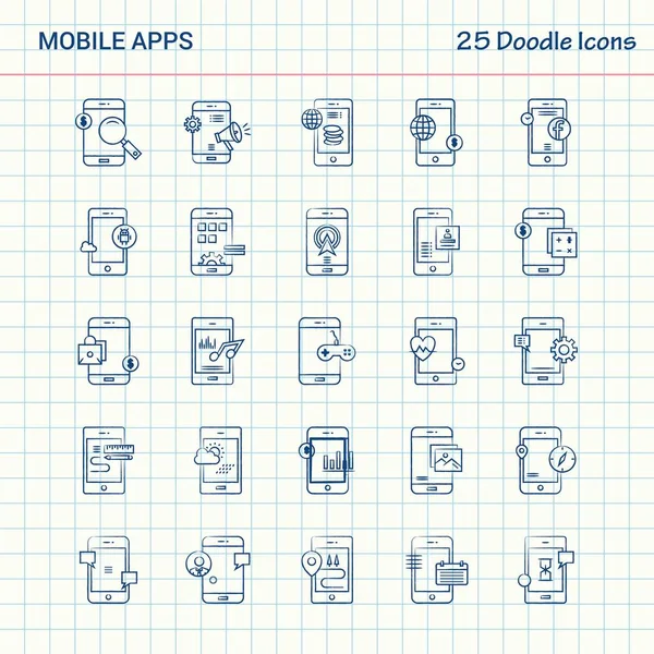Mobil apps 25 Doodle simgeler. Elle çizilmiş iş Icon set