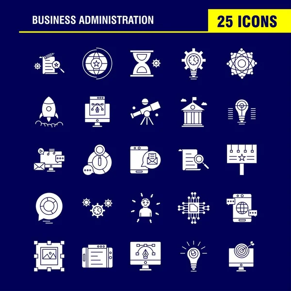 Conjunto Iconos Glifos Sólidos Administración Empresarial Para Infografías Kit Móvil — Archivo Imágenes Vectoriales