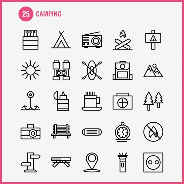 Camping Line Icon Pack Designers Developers Иконы Скамейки Запасных Мбаппе — стоковый вектор