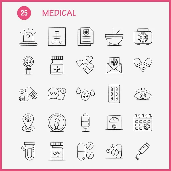 Tıbbi Çekilmiş Icons Set Için Infographics Mobil Kit Baskı Tasarımı — Stok Vektör