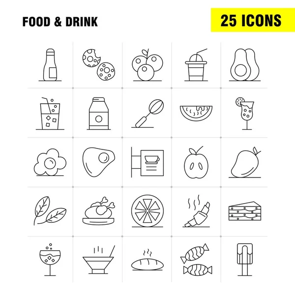 Los Iconos Línea Comida Bebida Fijaron Para Las Infografías Equipo — Vector de stock