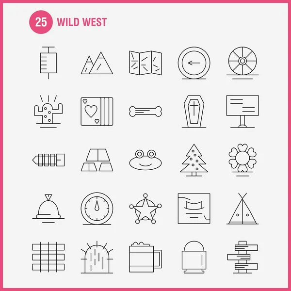 Wild West Line Icon Para Web Print Mobile Kit Tais —  Vetores de Stock