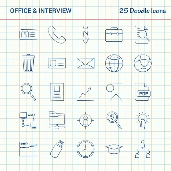 Ofis ve görüşme 25 Doodle simgeler. Elle çizilmiş iş Icon set