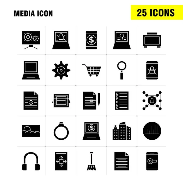 Media pictogram solide Glyph Icons Set voor Infographics, mobiele Ux/Ui — Stockvector